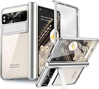 for Google Pixel Fold Case with Screen Protector & Kickstand & Hinge Protection 360 Full Body Shockproof Phone Cover Case for Google Pixel Fold 2023 - Silver