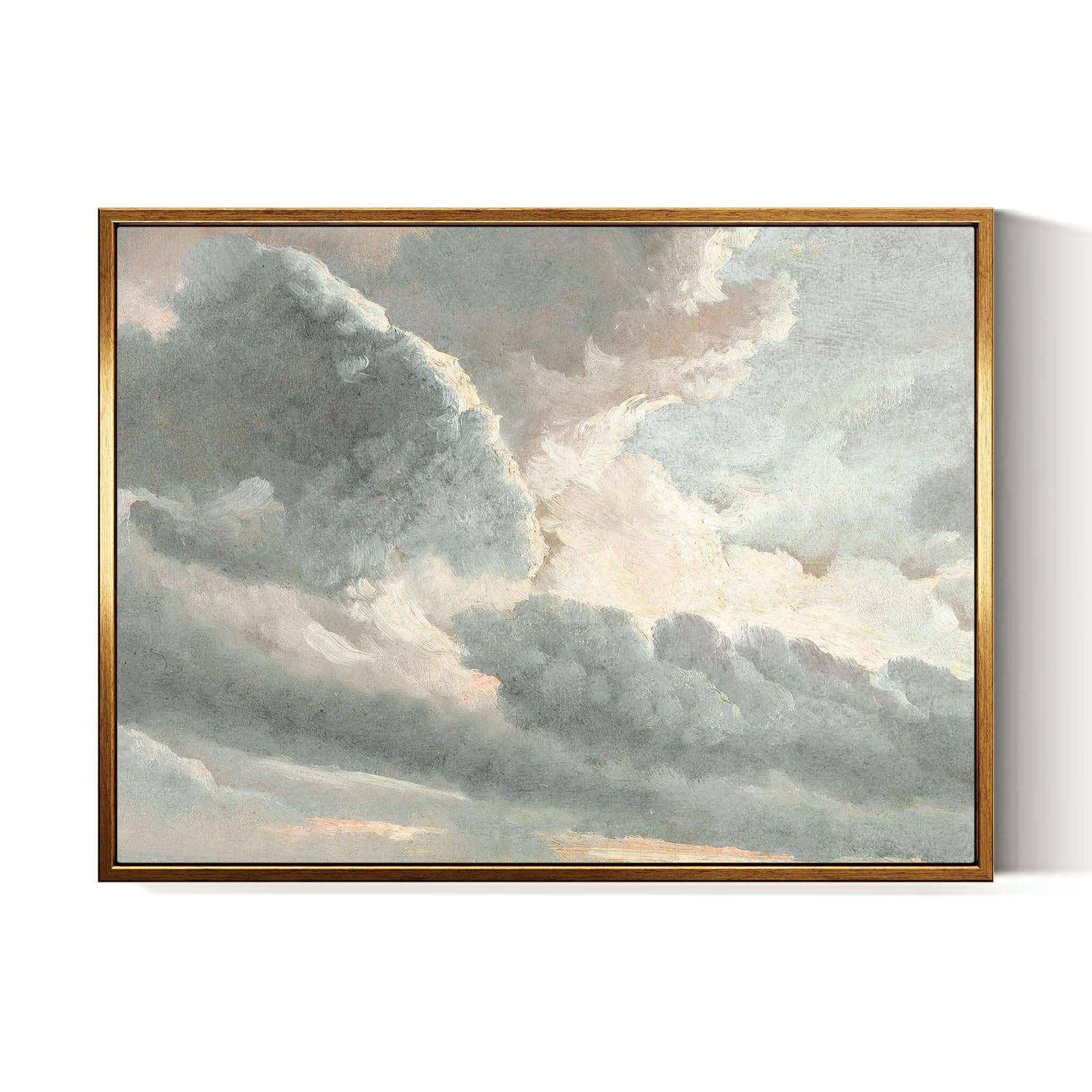 insimsea golden framed vintage canvas wall art study of clouds with a sunset near rome 12x16 inch, grey toned rustic canvas art, cloudy sky landscape country print, muted cloud wall decor