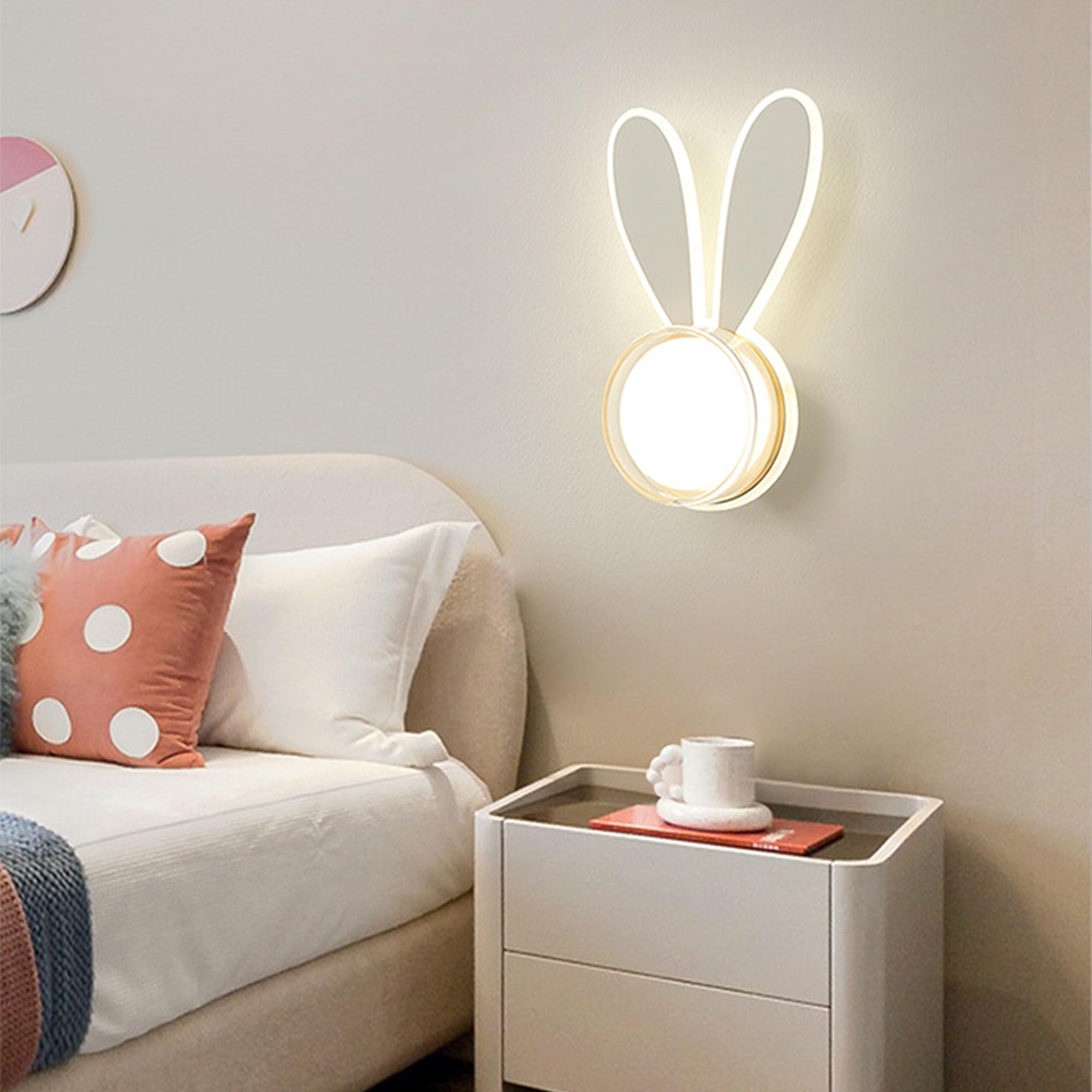 AoLa Dziecięca lampa ścienna LED królik lampa ścienna lampka nocna królik lampka nocna lampka ścienna oświetlenie do pokoju dziecięcego sypialnia, prezent dla dziewczynki chłopca,White