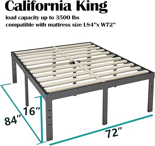 Miniatura 3 de Auroral Zone Marco de cama Queen de 14 pulgadas de alto, no necesita somier, plataforma de metal resistente, tamaño Queen con listones de madera de