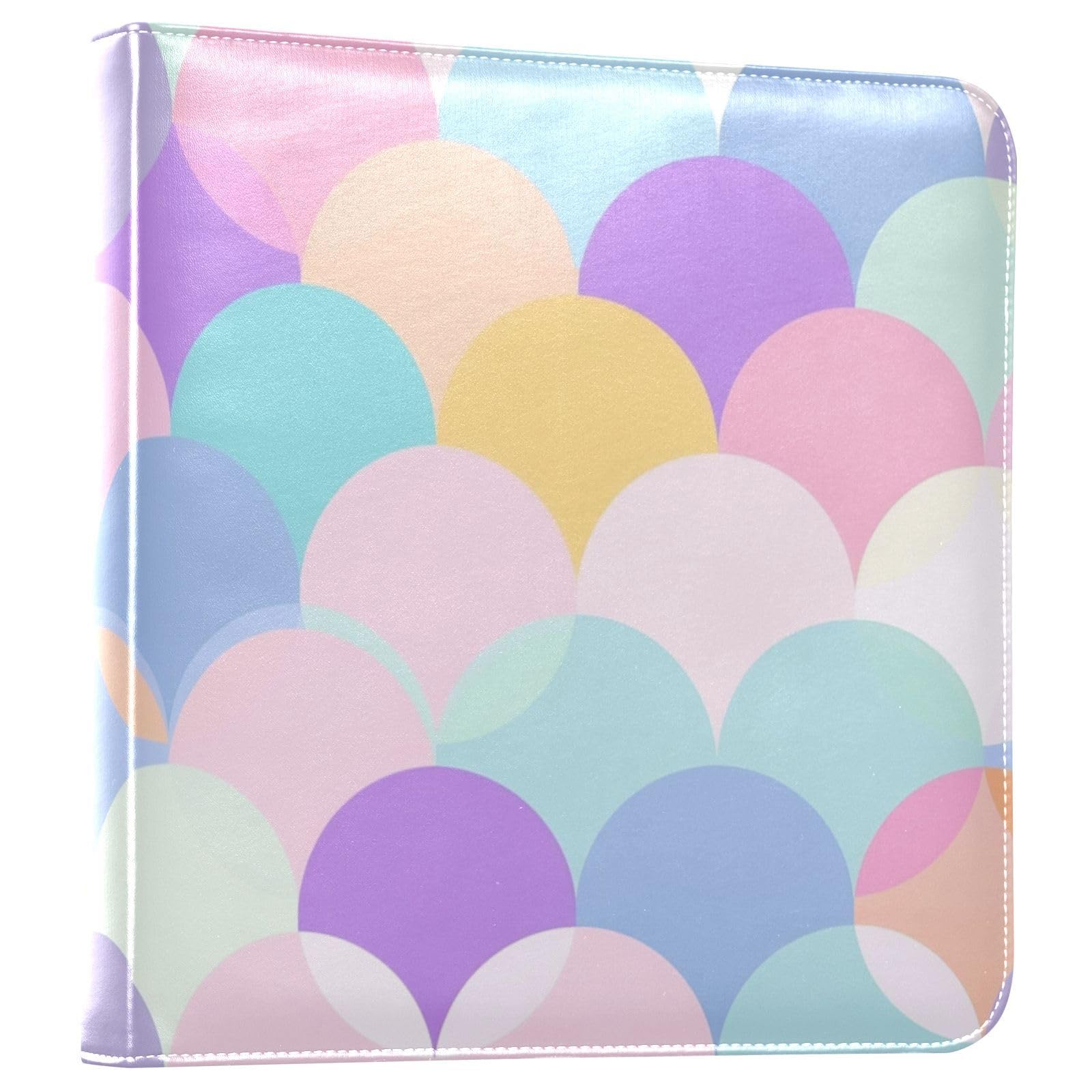 JIPONI Half Circles Mermaid Scales Large Photo Album, DIY Leather Cover Scrapbook Albums for 4x6 5x7 6x8 Pictures, Self Adhesive Memory Book for Wedding, Baby, Family