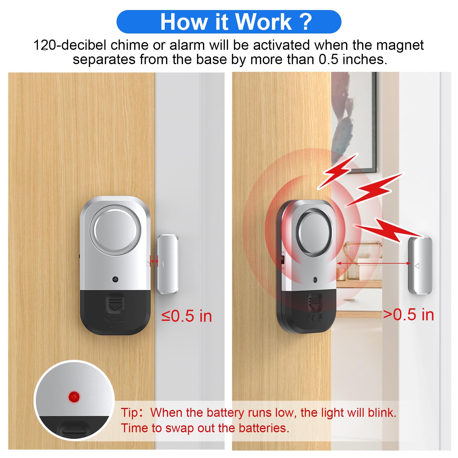 Sensores de alarma de puerta y ventana, alarmas de puerta para seguridad de niños, alarmas de puerta para seguridad del hogar, para el hogar, oficina, tienda, garaje, dormitorio, apartamento