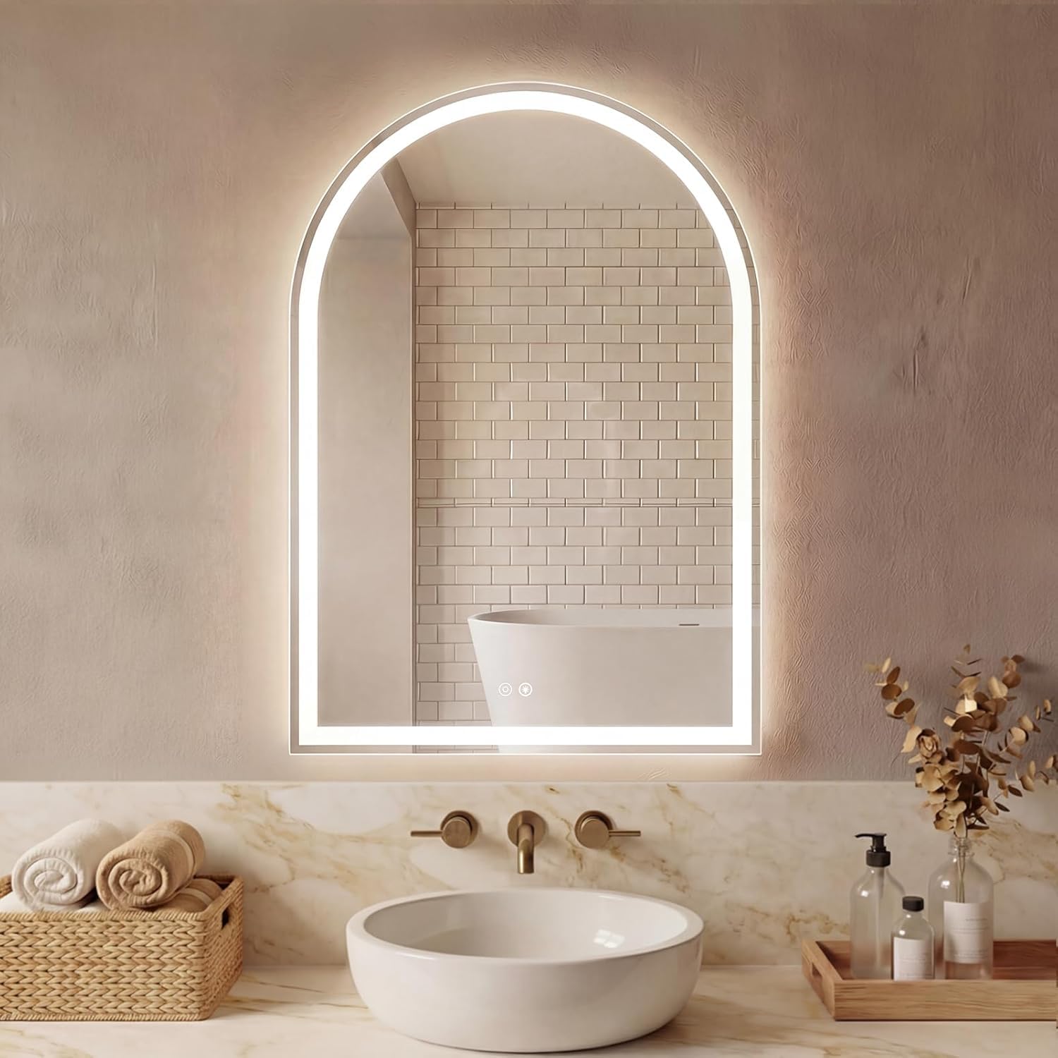 Simple Deluxe 24x36 inch Arched Mirror for Bathroom Vanity Mirror or Wall Decor, Arch Mirror Brushed Metal Frame, Wall Mounted Mirror for Bathroom LivingRoom Bedroom Entryway(24''×36'')