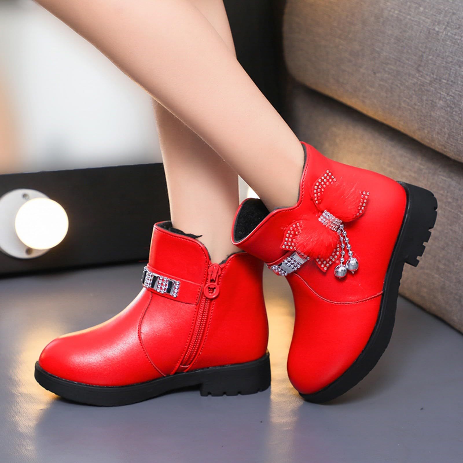2026 Donne Inverno Stivali Bambini Scarpe Tacco Spessore Breve Caldo In Pelle Bambino Bow Carino