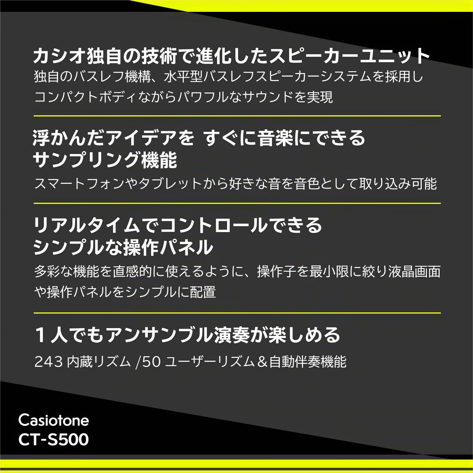 Casio Casiotone CT-S500 Clavier haut de Gamme avec Vélocité, 800 sons & 243 Rythmes d'accompagnement, Contrôleurs en Temps réel et Bluetooth Audio&Midi, Noir