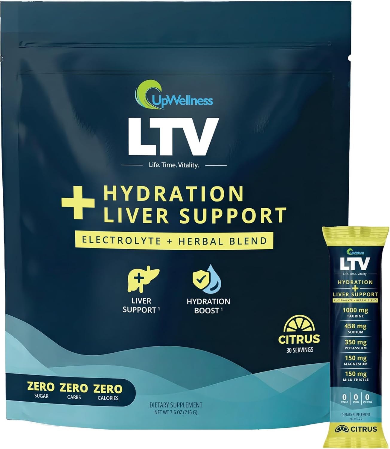 UpWellness LTV Liver Hydration Packets - Electrolytes Powder Packets for Instant Hydration and Liver Support - Physician-Formulated - Zero Added Sugar - 30 Packets - Delicious Citrus Flavor