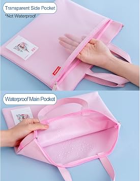 Pendancy Mesh Zipper Pouch Bundle, 5pcs Size Lightweight Nylon File Folders + A4 Size Large Double Pocket Waterproof Foldable File Bag with Handle