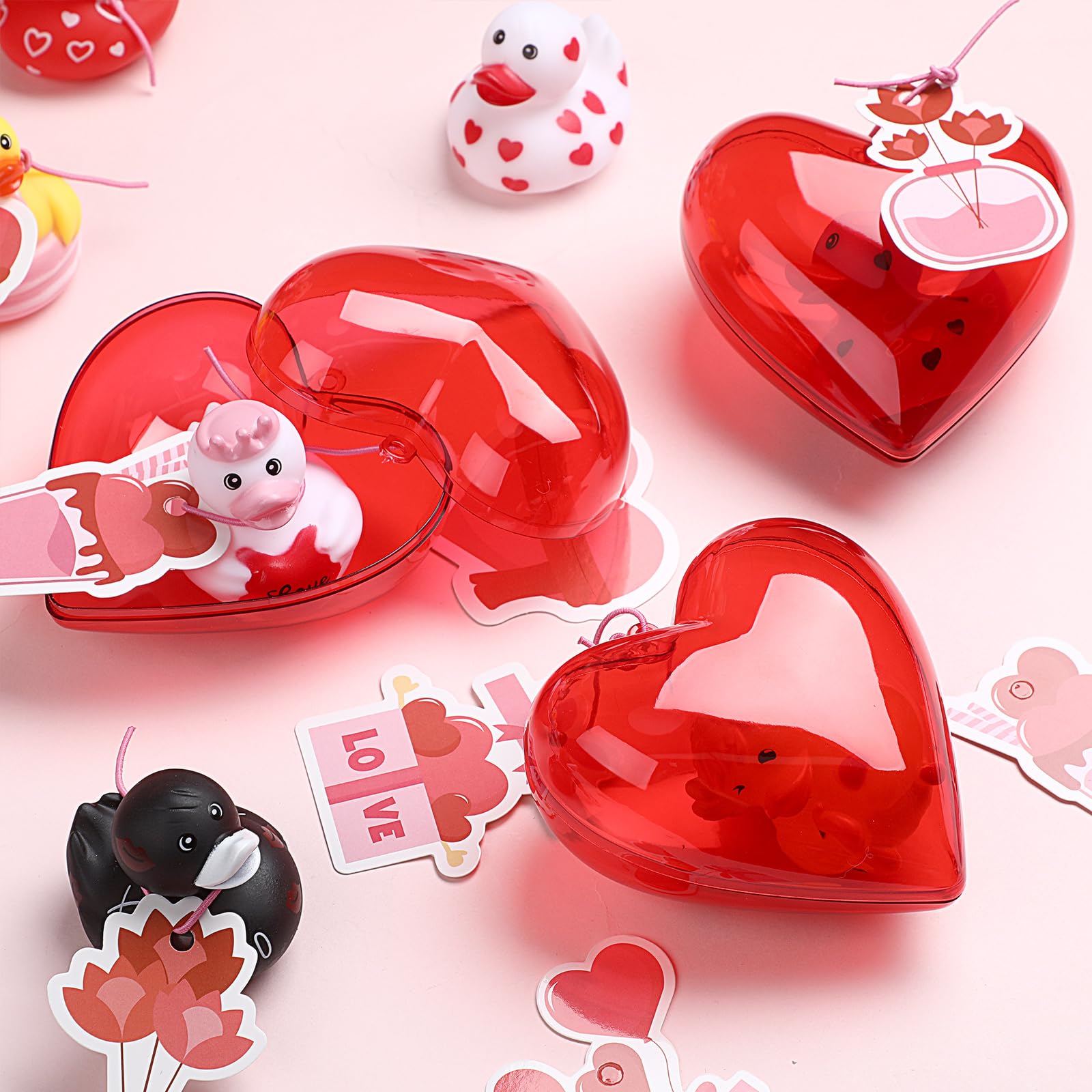24 Pcs Valentine Rubber Ducks Bulk - 2 Inch Heart Themed Bath Toys For Pool, Party Favors & Classroom Prizes