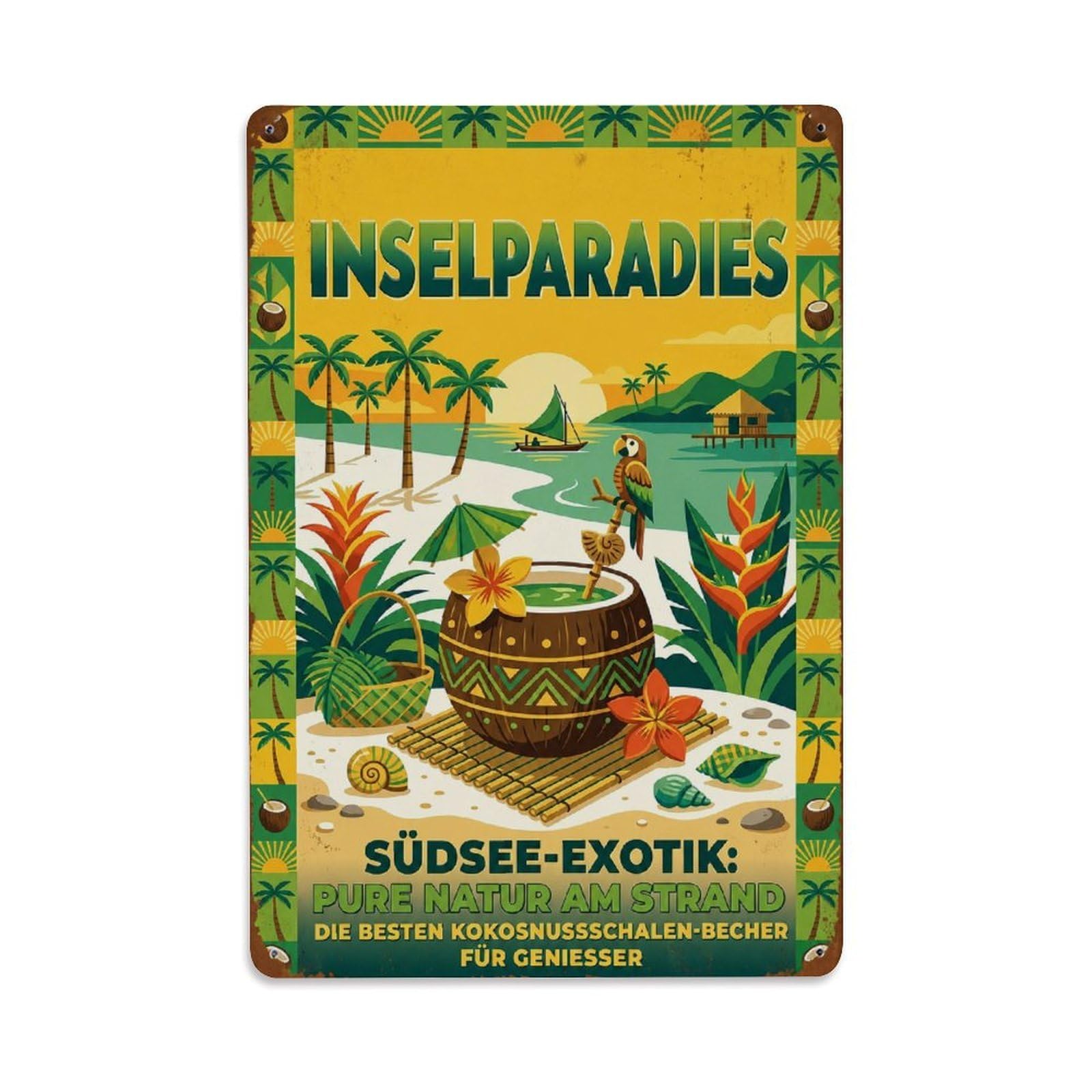 Tropical Island Rum Tiki Cocktail Mixology Recipe Guide Metal Tin Sign Plaque Wall Decor for Cafe, Man Cave, Club Bar, Office, Home Garden Round Metal Poster 8x12Inch