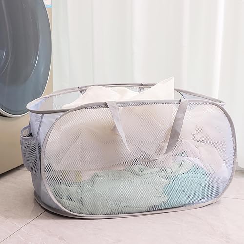 Miniatura 3 de Cestas de lavandería plegables, cesta de lavandería plegable, cestas de malla plegables (cada una con 2 asas reforzadas) (2 grises)