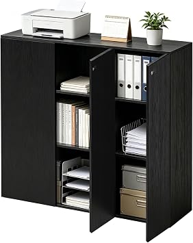 Lockable Filing Cabinet with Doors, Large Capacity Storage Cabinet with Shelves, Wooden Office Cabinet with Printer Stand, Freestanding Storage Organizer for Home Office, Living Room.