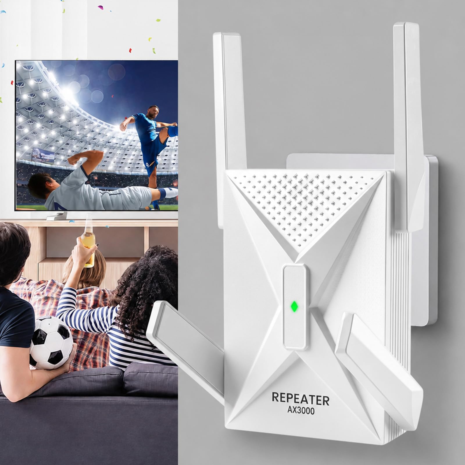 MEETOWN WiFi 6 WLAN Verstärker, 3000mbps WLAN Repeater, 5GHz bis 2400M, 2.4GHz bis 600M, WiFi Verstärker mit LAN Ethernet Anschluss, Kompatibel Allen WiFi Geräten, Deckt bis zu 12000sq.ft 99+ Geräte