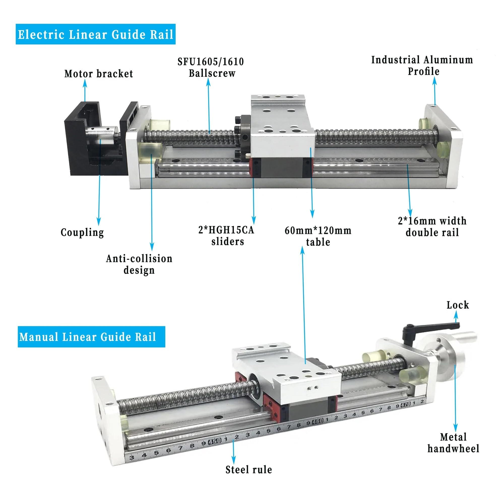Guida lineare, Guida Lineare Con Corsa 100~1000 Mm SFU1605/1610 Modulo Di Scorrimento Vite A Ricircolo Sfere For Motore 57/86 Servo 60/80 O Volantino Asse XYZ(60 Serv Motor bracke,1000 SFU1605)