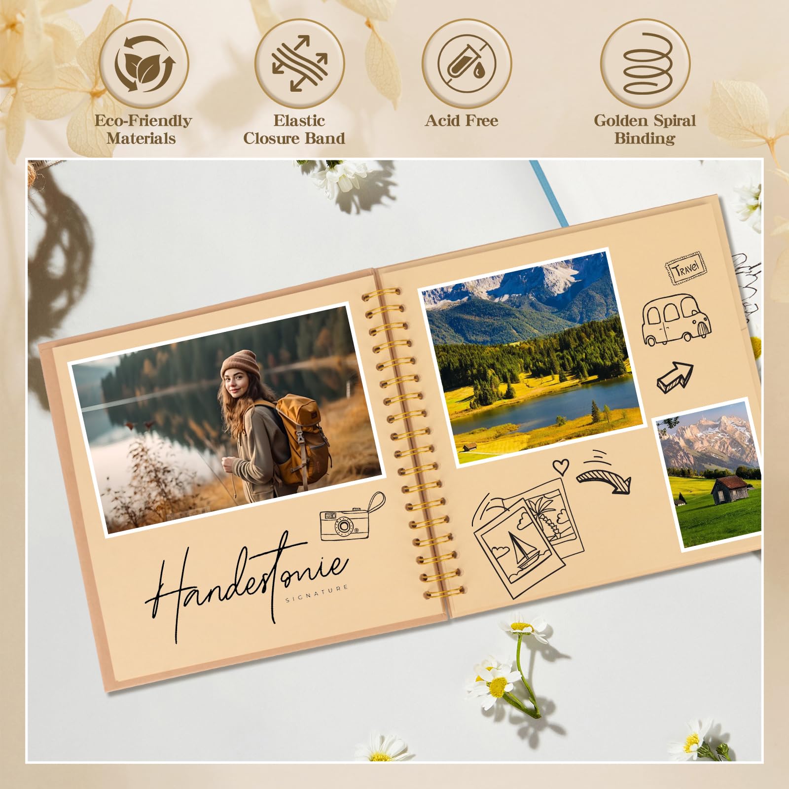 Álbum de fotos de 12 x 12 pulgadas con páginas de papel kraft, álbum de recortes para viajes, boda, aniversario familiar, baby showers, 60 páginas en blanco, libro de recuerdos de fotos y proyectos de