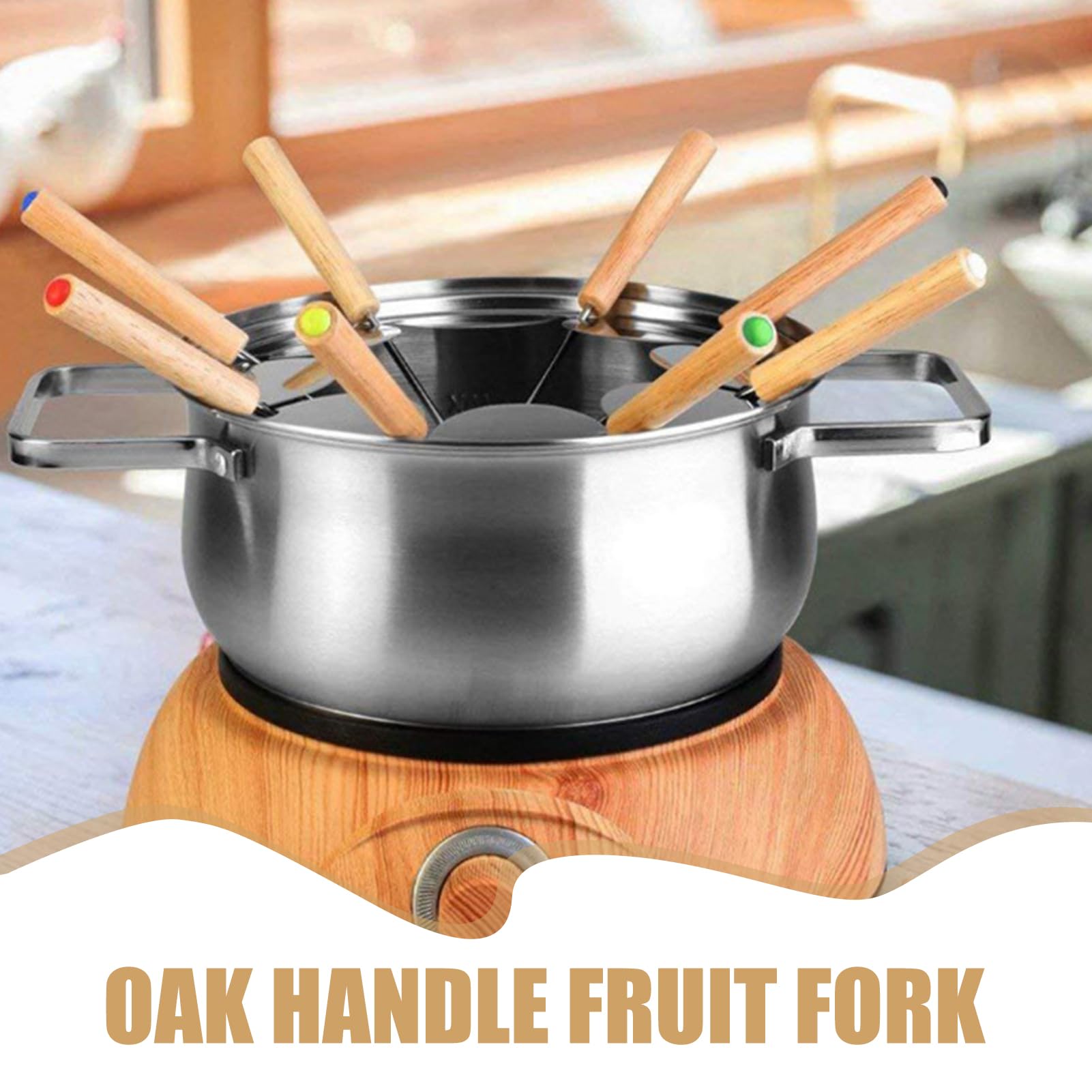 12PCS Fourchettes à Fondue en Acier Inoxydable, Poignées en Bois, pour Fondue au Chocolat, au Fromage, et Barbecues, Couverts Multicolores pour Réceptions et Camping