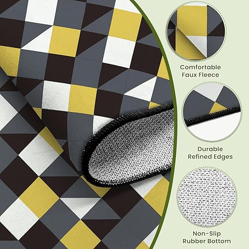 Miniatura 3 de Alfombra abstracta retro con formas geométricas coloridas, amarillo, gris, negro y blanco, alfombra de juego para exteriores, alfombra de juego