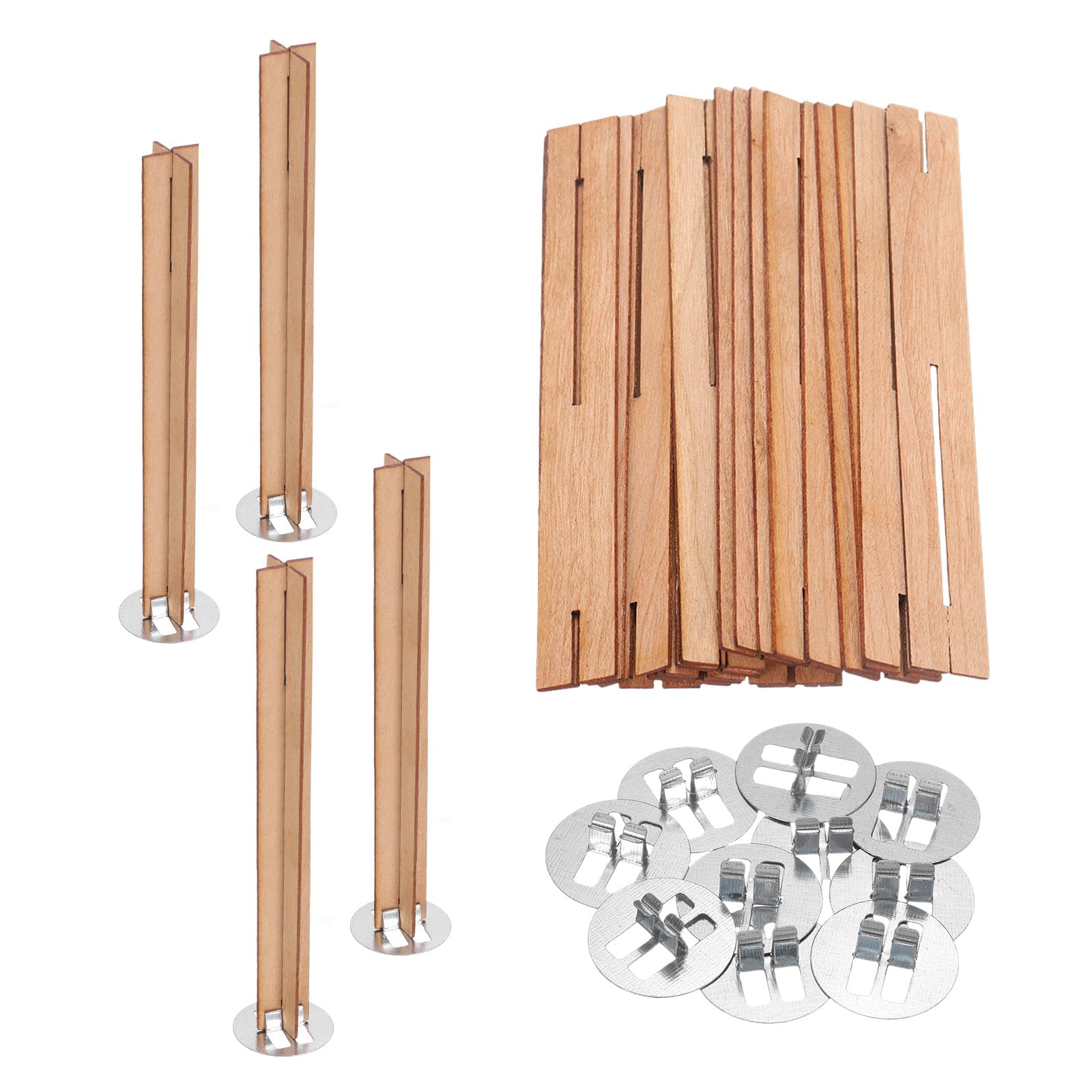 sourcing map 10 Set Wooden Candle Wicks, 0.51 x 4 Inch Natural Wood Wicks with Stand Cross Shape Candle Cores Candle Making Supplies for DIY Handmade Crackle Sound Flame Candle