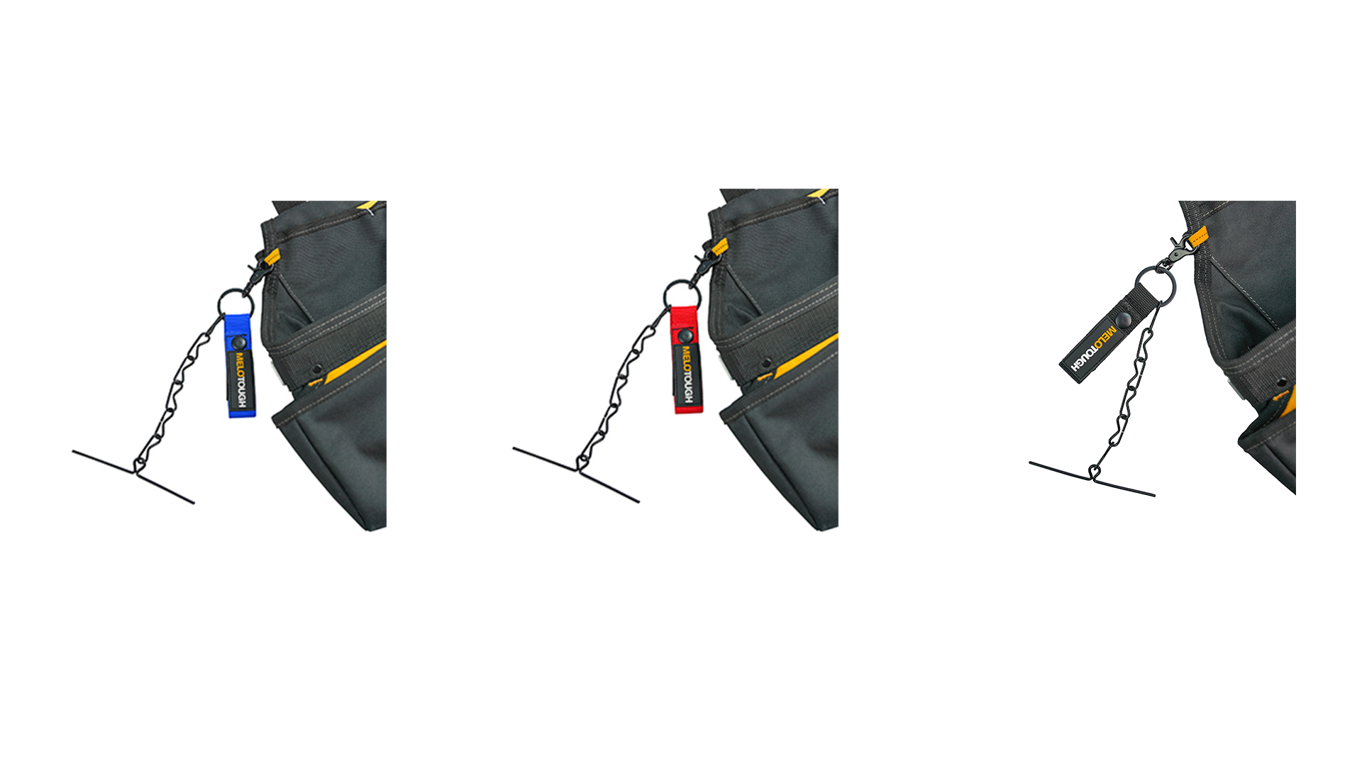 Image of MELOTOUGH Tape Thong for Tool Belt Waist Electricians Tape Holder Chain with Keyring and trigger snap hook Balck color 2 pack