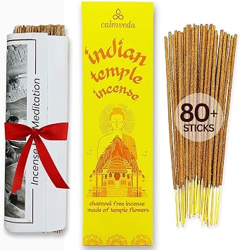 Spiritual Indian Temple Incense Sticks - 80 Charcoal Free Incense Sticks, Made from Upcycled Flowers | Inspired by Siddhivinayak Temple Mumbai | Spiritual Incense to add Calmness