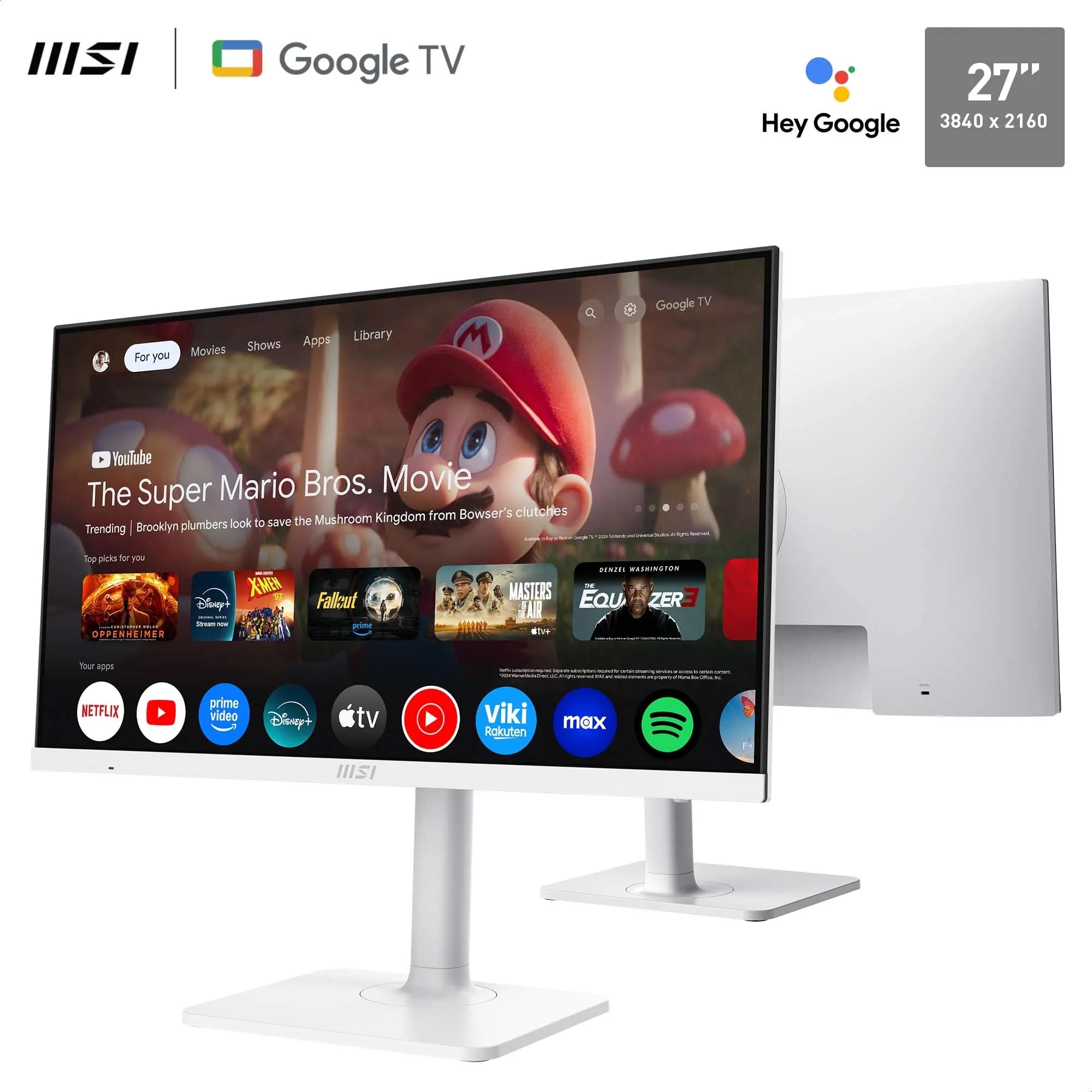 MSI Modern MD272UPSW Monitor Inteligente de 27" con resolución 4K UHD y Google TV: Google Assistant, Dolby Audio, Pantalla inalámbrica, Multi Control; WiFi 5, Bluetooth 5.0, LAN, HDMI, Blanco
