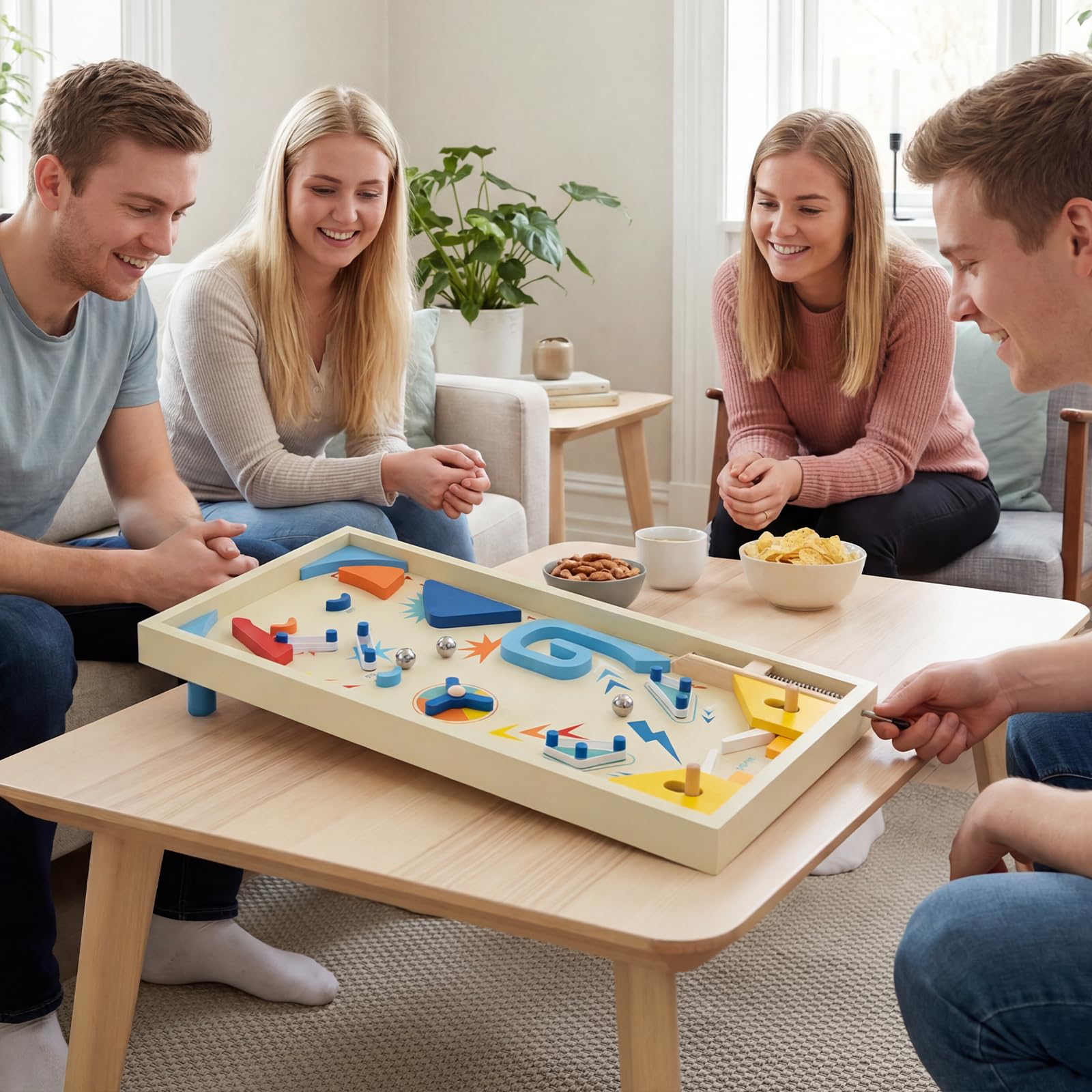 COSTWAY Máquina de Pinball de Madera, Juego de Mesa con Pista Giratoria y Puntuación con 3 Bolas para Niños de 6+ Años y Adultos, Juguete de Pinball de Canicas para Oficina o Fiestas Familiares