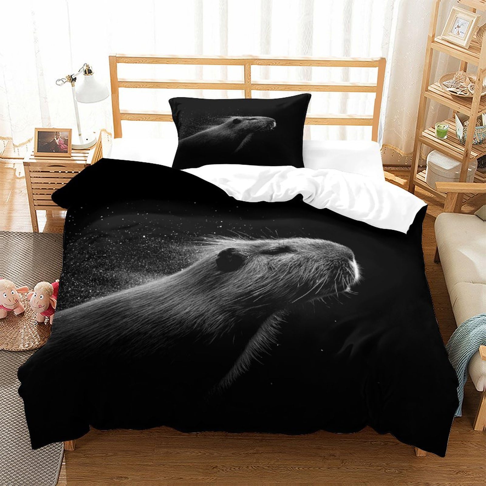 P1S9U7W5Y Monochrome Animal 3D Printed Duvet Cover Set 3 Pieces Microfiber Bedroom Decor Wildlife Bedding Set for Adults Teens Soft Gift Single（135x200cm）