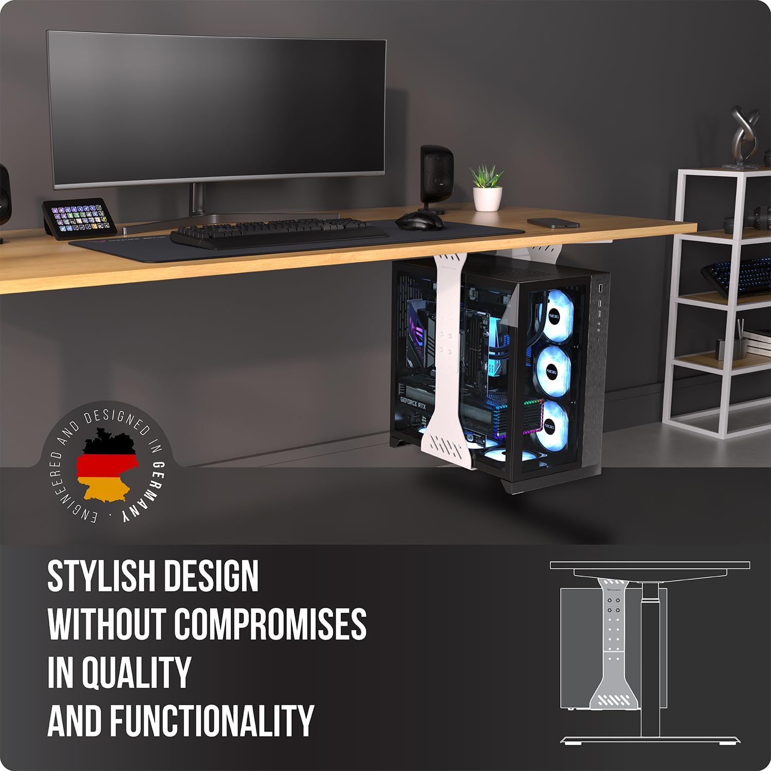 Heavy Duty Under Desk PC Holder – Up to 77 lbs Load Capacity - Adjustable Computer Tower Holder - Under Desk Computer Mount (White)