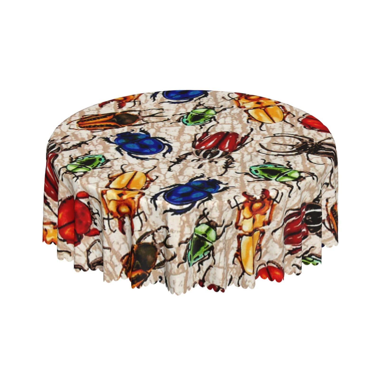 Lsjuee Beetles Tree Wood Colorful Round Tablecloth 60 Inch Printed Washable Tablecloth for Dining Party Holiday Fall Home Decorative