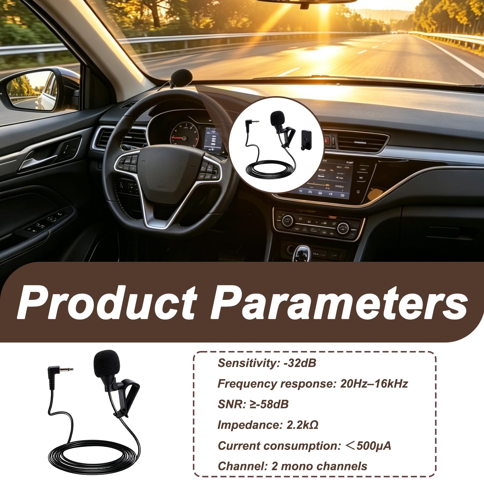 3,5 mm Auto Mikrofon Extern, Autoradio Mikrofon 3 m Kabel, Elektret Kondensator Mikrofon für Freisprecheinrichtung Navigation, Auto Bluetooth Mikrofon Clip und Klebepad Plug & Play Car Stereo Receiver