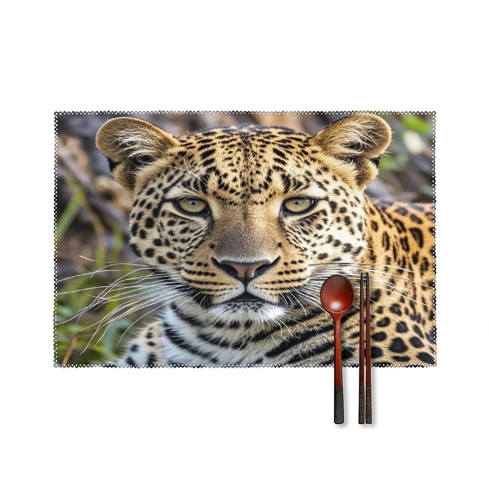African Animal Leopard Placemats Set of 6 Heat Resistant Non-Slip Place Mats Washable Wipeable Table Mats Elegant Farmhouse Placemat for Kitchen Dining Outdoor Party Table Decor