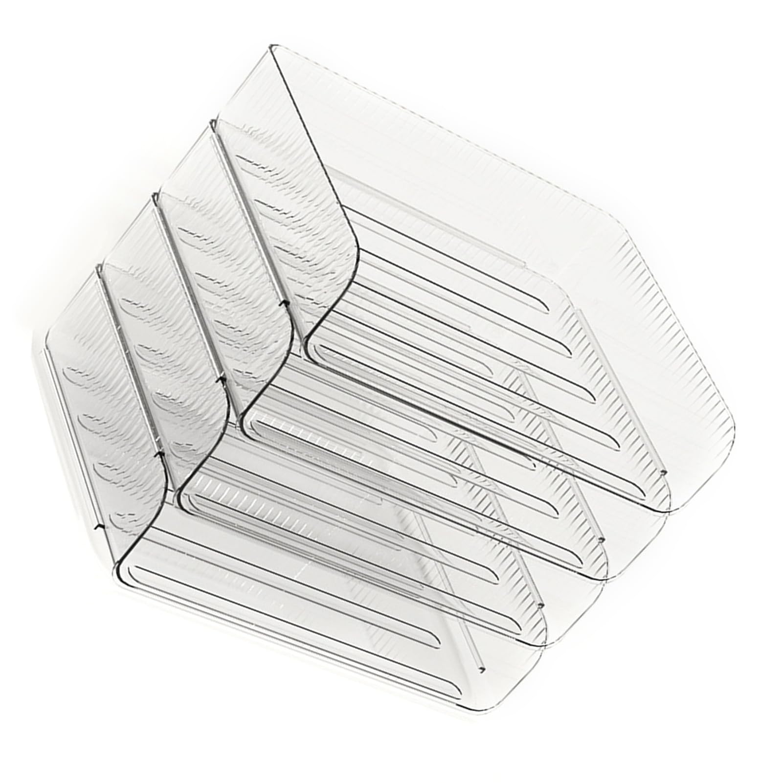 bandeja apilable para organizador de papel, diseño transparente, cuatro compartimentos, material plástico duradero, solución de almacenamiento flexible para
