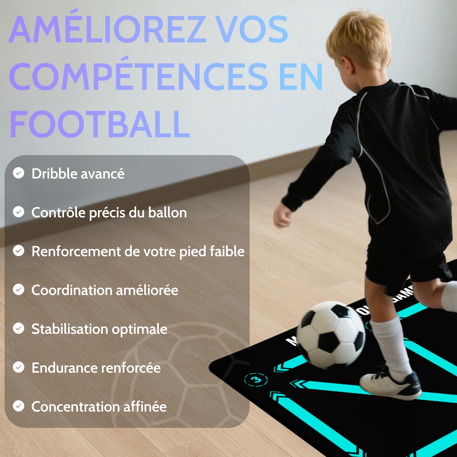 Tapis Foot Entrainement avecdes vidéos d'entraînement 90x60cm Tapis Entrainement Football Accessoire – Pas De Foot Ball & ContrôLe du Ballon, Dribble Football – Tapis D’EntraîNement pour Cadeau