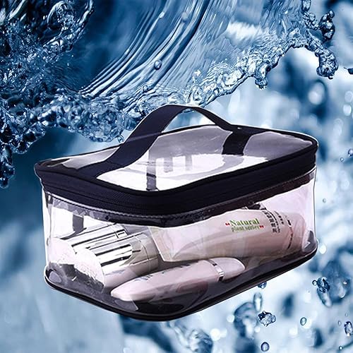 Miniatura 10 de Bolsas de maquillaje transparentes, 2 bolsas de cosméticos transparentes, rosado, negro