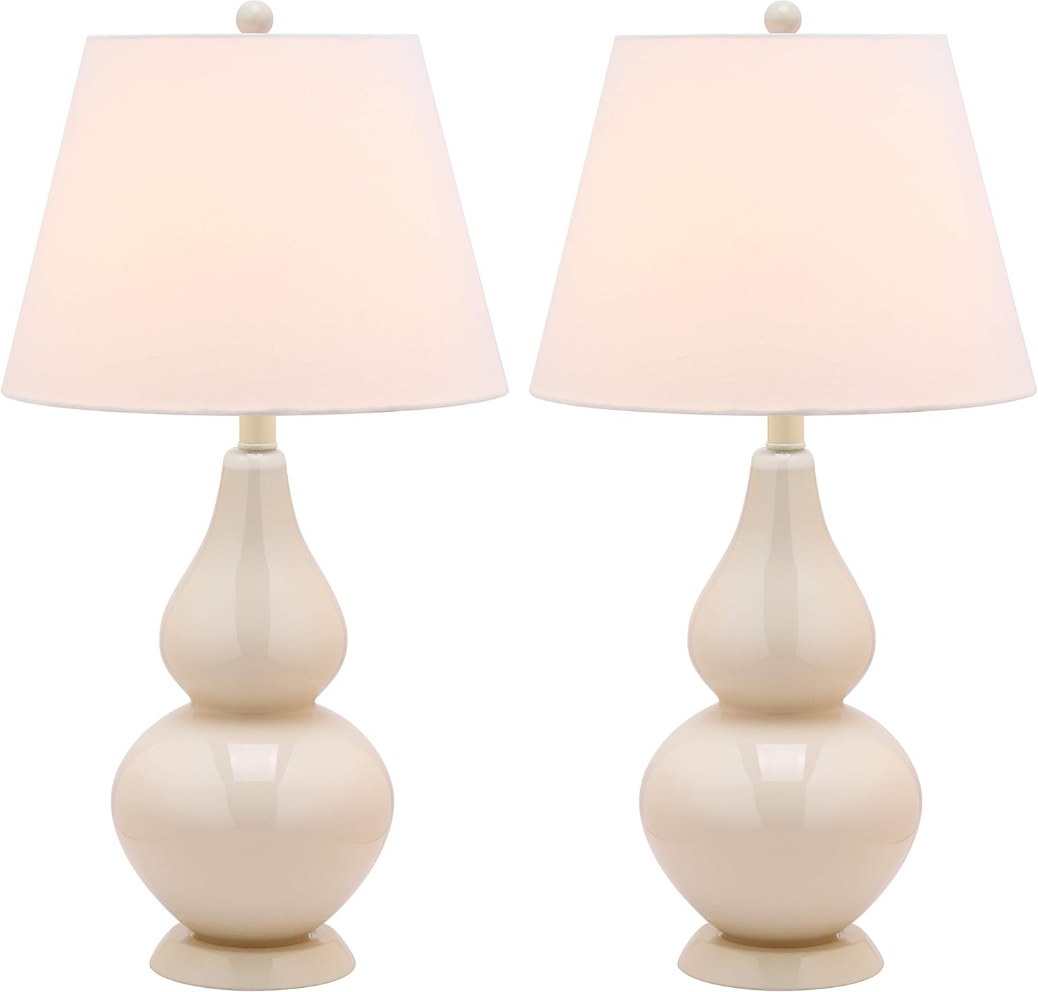 Black Friday - 70% OFF SAFAVIEH Lighting Collection Cybil Modern Contemporary White Double Gourd Glass 27-inch Bedroom Living Room Home Office Desk Nightstand Table Lamp Set of 2 (LED Bulbs Included)