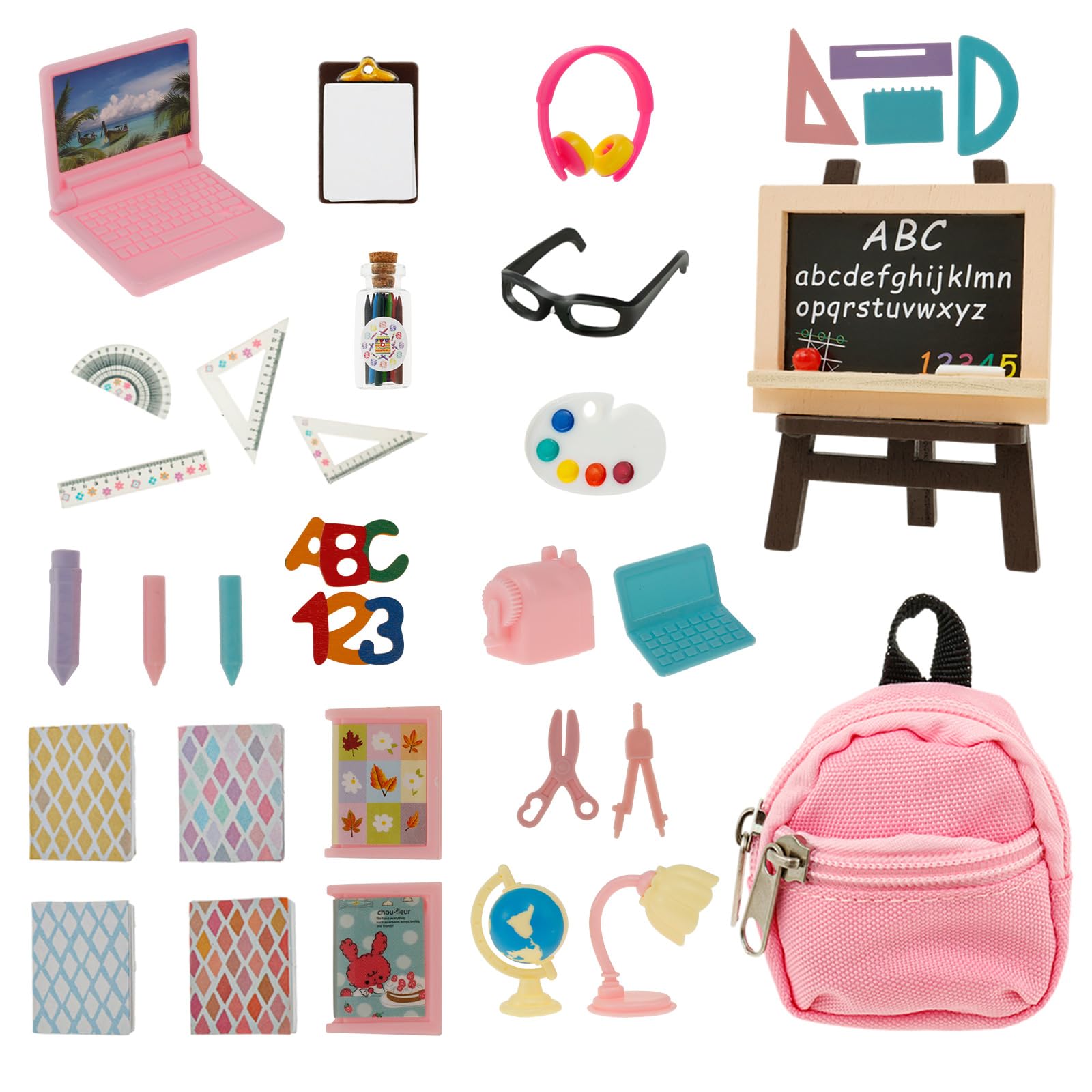 34 Pcs Mini School Supplies Cute Doll School Supplies Decorative Dollhouse Schools Accessories Adorable for Dolls Accessories Set
