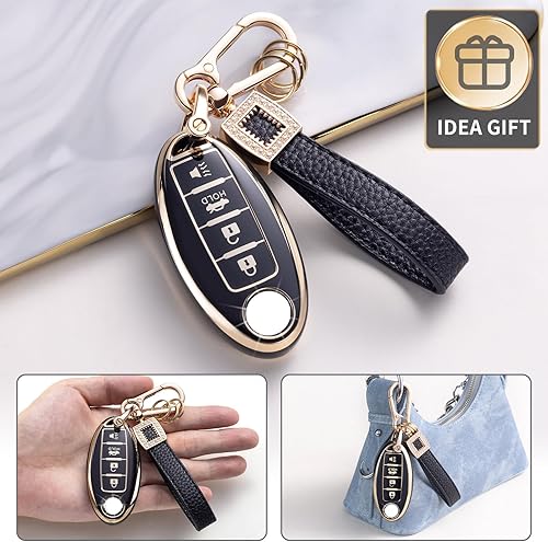 Miniatura 5 de CACARLIKE Funda para llavero Nissan con cordón de cuero, funda compatible con Nissan Altima Maxima Rogue Armada Sentra 370z Pathfinder Murano Smart