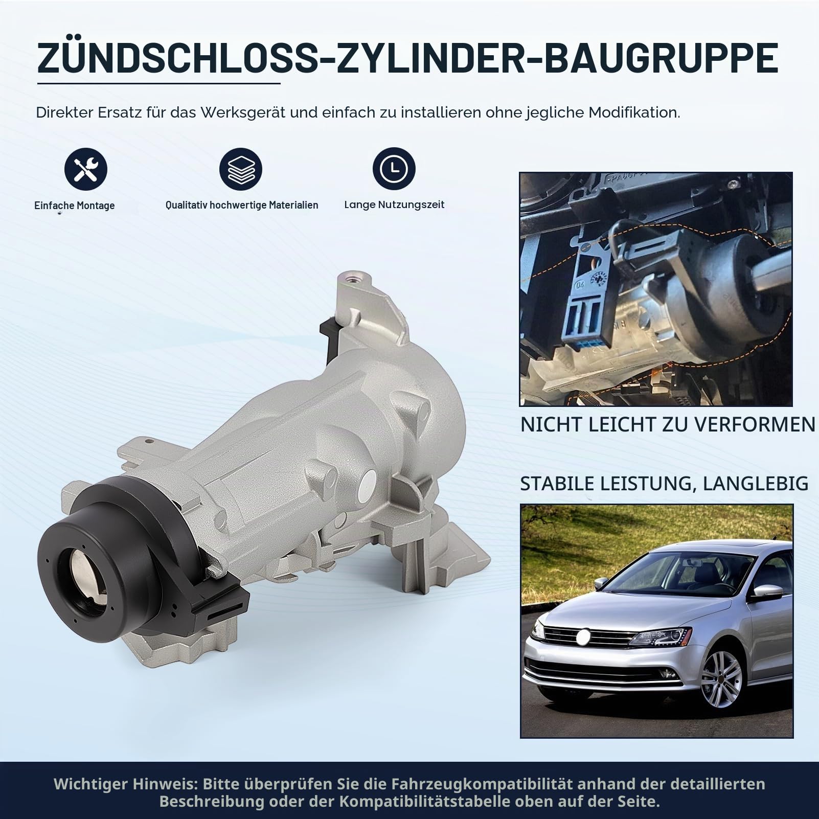 1K0905851B Zündschloss Zündschalter für Golf 5 6 Golf Plus A3 Q3 TT Seat Altea Beetle Jetta Passat 1K0905841 1K0905865 mit 2 Schlüsseln + 2 Fernbedienung