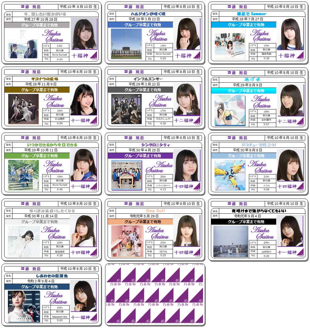 Amazon.co.jp: 齋藤 飛鳥 免許証カード 13枚セット 乃木坂46 : おもちゃ