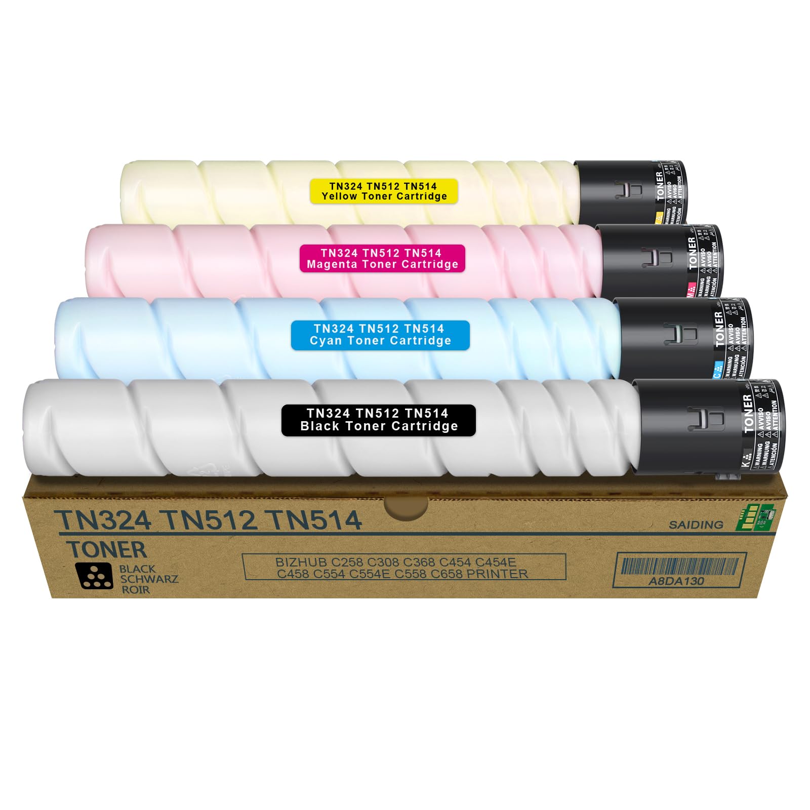 SAIDING Compatible Toner Cartridge Replacement for Konica TN324 TN512 TN514 to Use with Minolta Bizhub C258 C308 C368 C454 C454e C458 C554 C554e C558 C658 Printer (4 Pack)