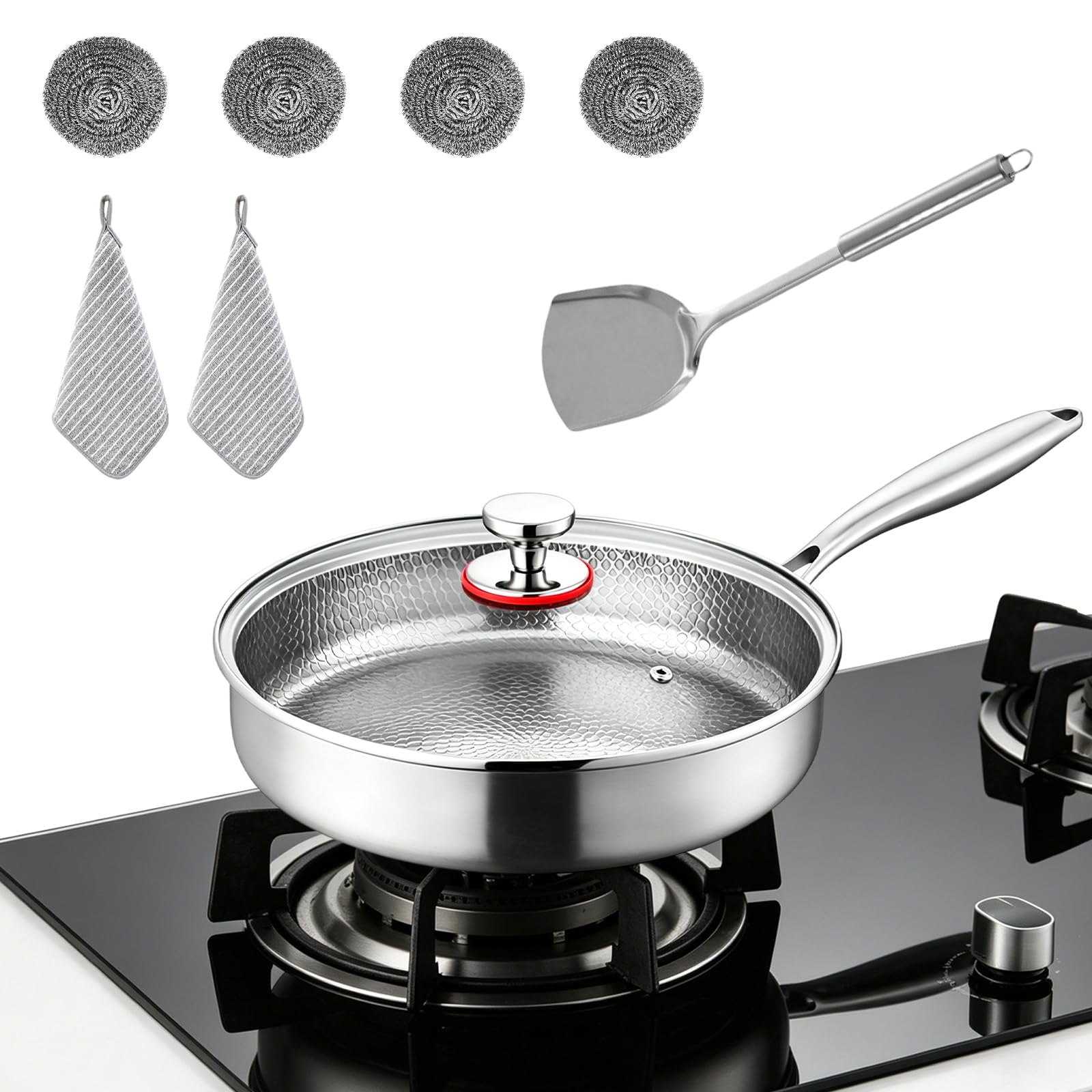 Titan Pfanne 28cm mit Deckel, Titan Pfanne 28 Cm Unbeschichtet | Titanium Hammered Pan Pro mit Deckel, Antihaft Titanpfanne,Titan Bratpfanne,Enthält keine PTFE PFOA, Für jeden Herd geeignet