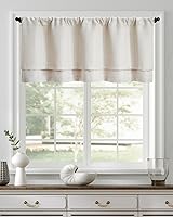 Vista 2 de Jinchan - Cenefa para ventana de granja de estilo rústico, tratamiento de doble capa para reducir la luz, para sala de estar, comedor, dormitorio