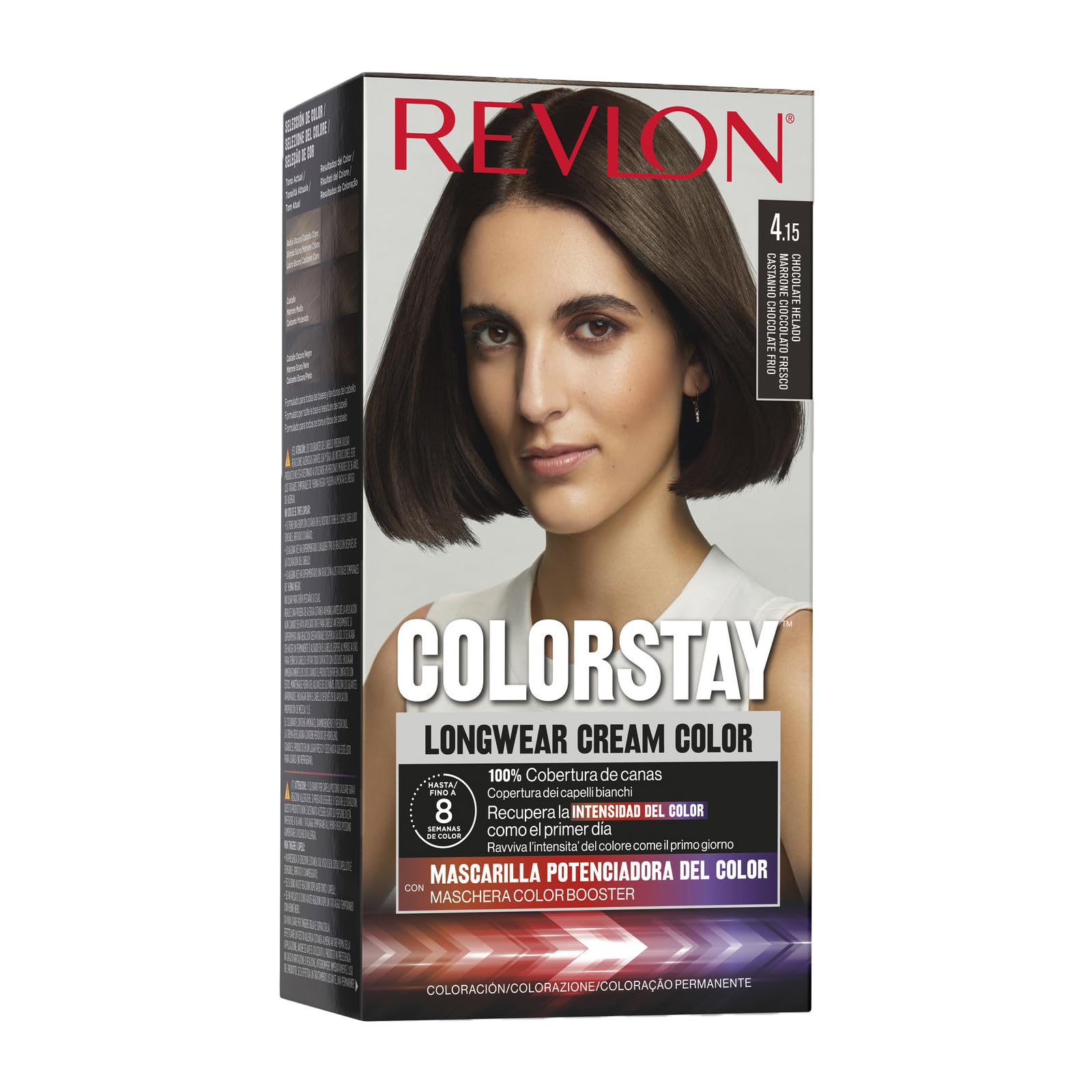 Revlon Colorstay Tinte Pelo Mujer, Coloración Permanente de larga duración, Incluye mascarilla potenciadora del color, Hasta 8 semanas de color, Tono 4.15 Chocolate Helado