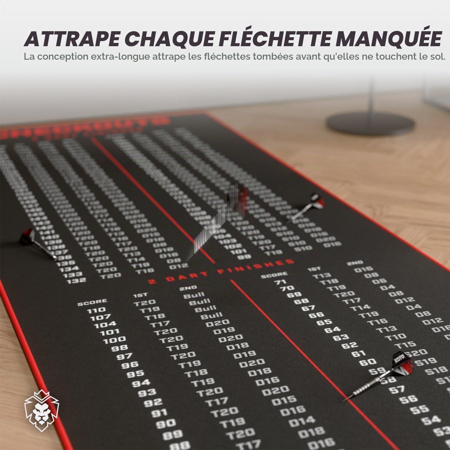 KOTO - Tapis de Fléchettes Carpet Checkout, 285 x 80 cm, avec Oche, Tapis Dart avec Indicateur de Score, Base Antidérapante