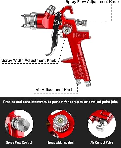 Miniatura 3 de YUZES HVLP - Pistola pulverizadora con boquillas de cobre de 1.41.70.098 in, taza de aluminio de 33.8 fl oz, pistola de pintura en aerosol con 10