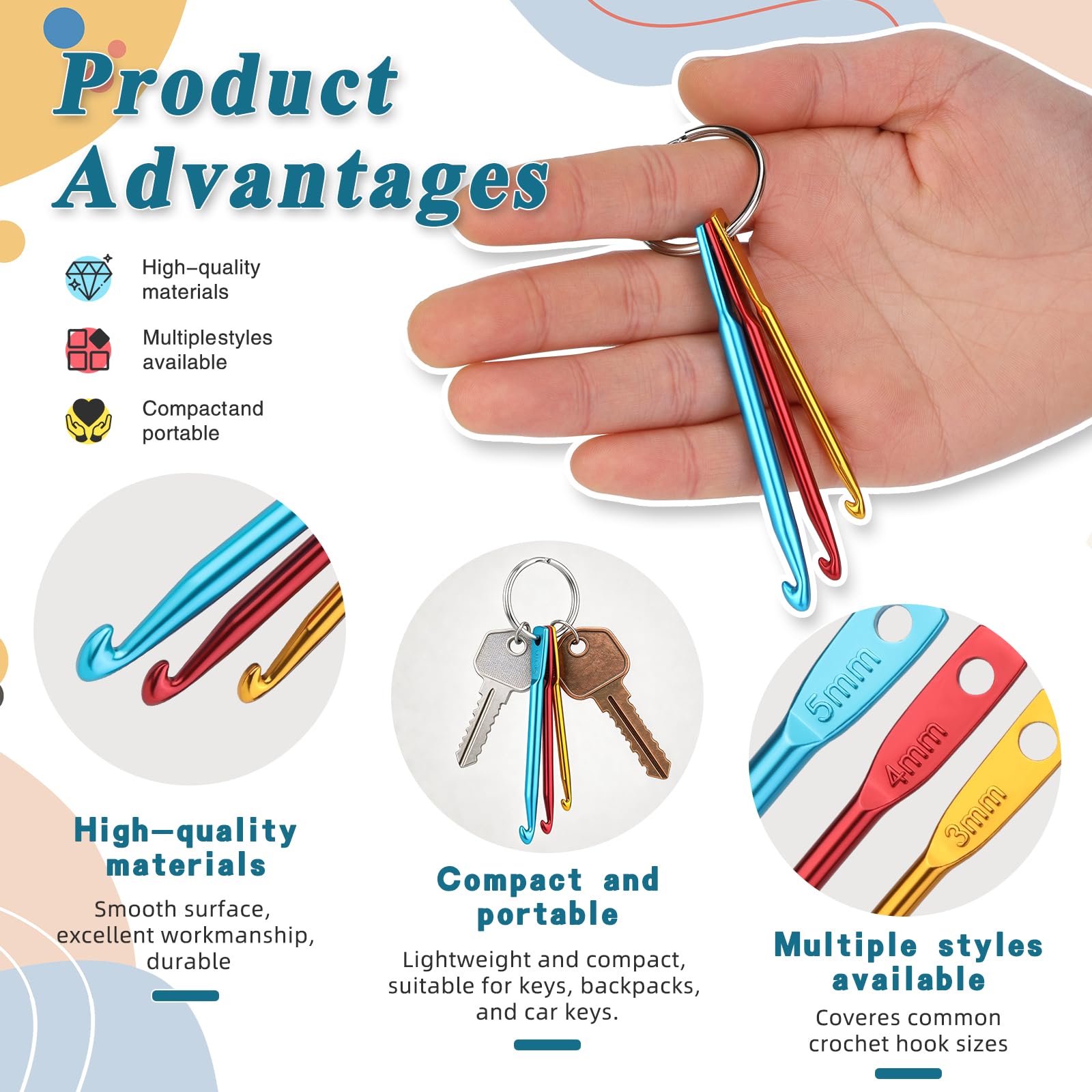 SHWAKK 3 Sets Mini Crochet Hook Keychain, 3 Size Aluminum Crochet Knitting Needles with Swivel Suitable for Yarn Knitting, Perfect for Beginners (3mm, 4mm, 5mm) - 5