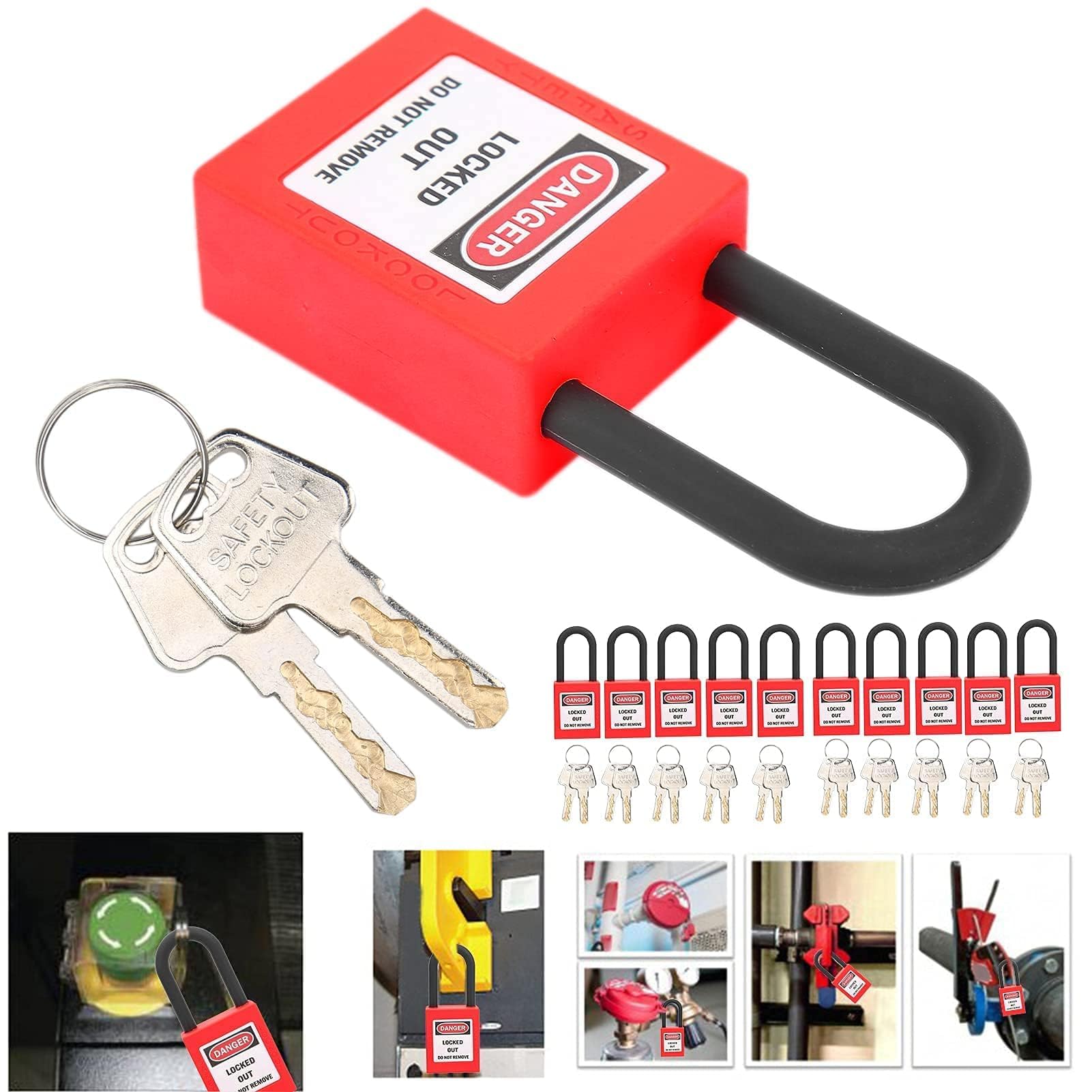 Lockout Lock 38mm, 10 Set Lockout Tagout Lucchetto Strumento di Sicurezza Lucchetti di Sicurezza Elettrica per Fabbriche (Rosso)