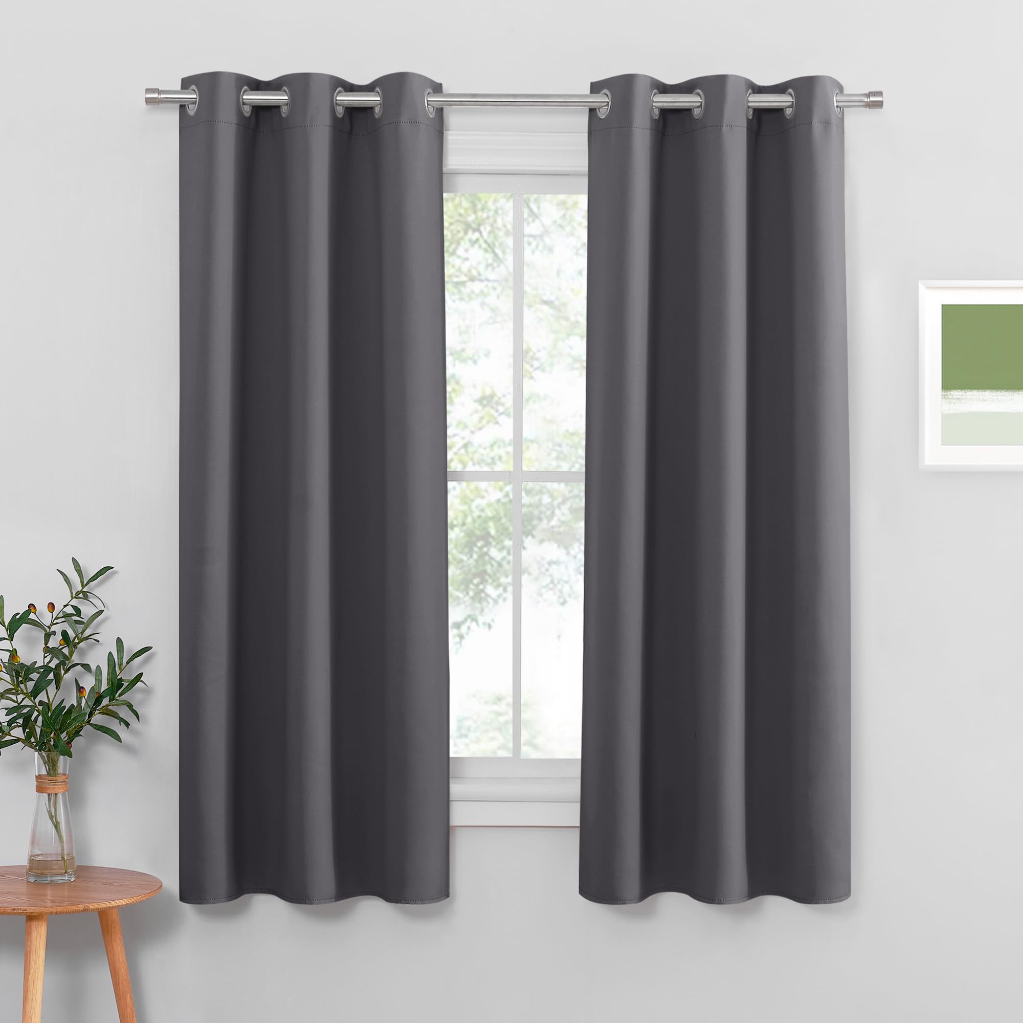 PONY DANCE Blackout Thermal Curtains, Grey, 37x63 Inch, 2 Panels, Energy Insulated, Eyelet Design