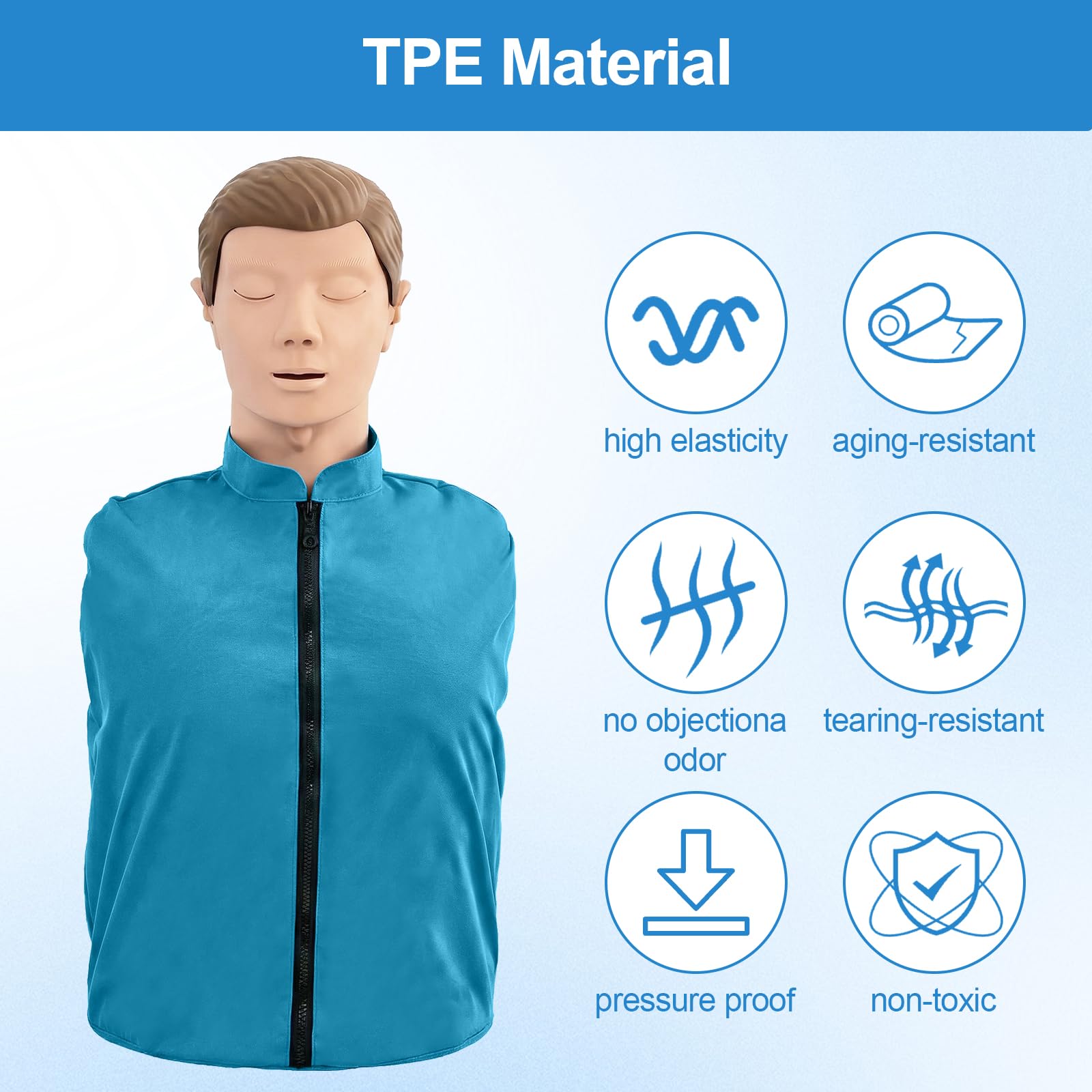 Maniquí de entrenamiento de RCP para adultos, maniquí profesional de práctica de reanimación con simulación de vías respiratorias, elevación del pecho, bolsas reemplazables para la piel de la cara y