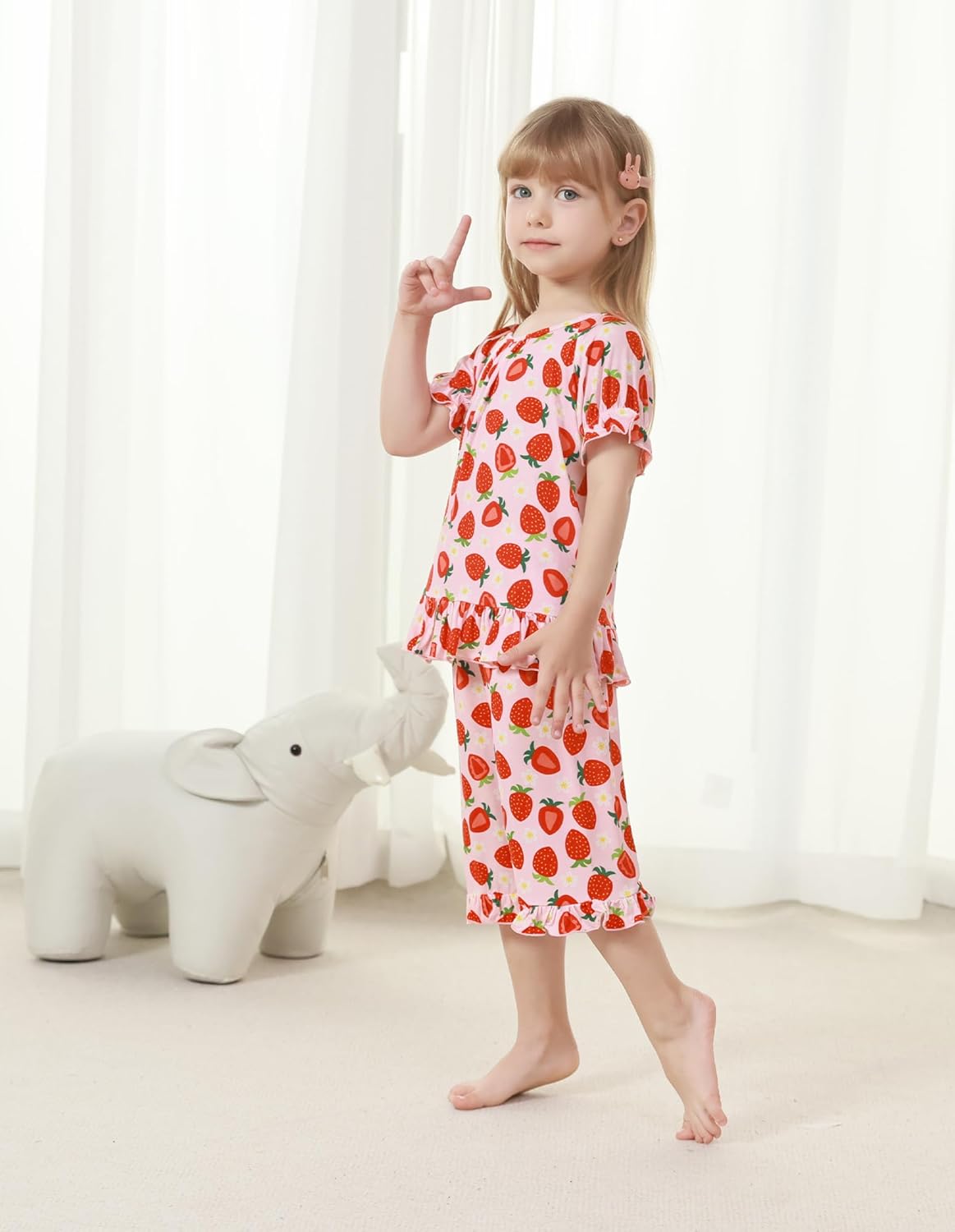 Toddler Girls Pajama Set Short Sleeve Tee Shorts Pajamas Summer 2 Piece Super Soft Sleepwear Viscose from Bamboo - Image 5