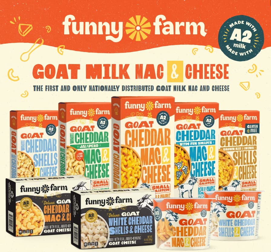 Miniatura 6 de Funny Farm Macarrones y queso con leche A2  Pasta con sabor a queso cheddar - Paquete de cena de queso de cabra macarrones y queso a granel paquete